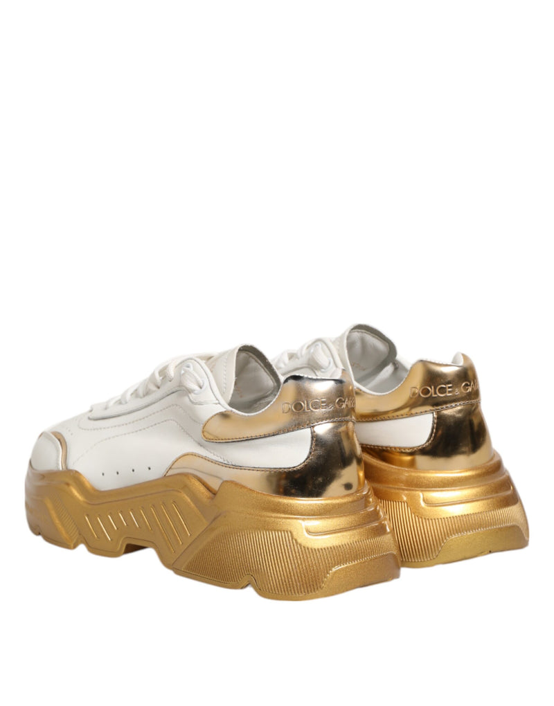 Dolce & Gabbana DAYMASTER Sneakers en Cuir Blanc et Or pour Femme