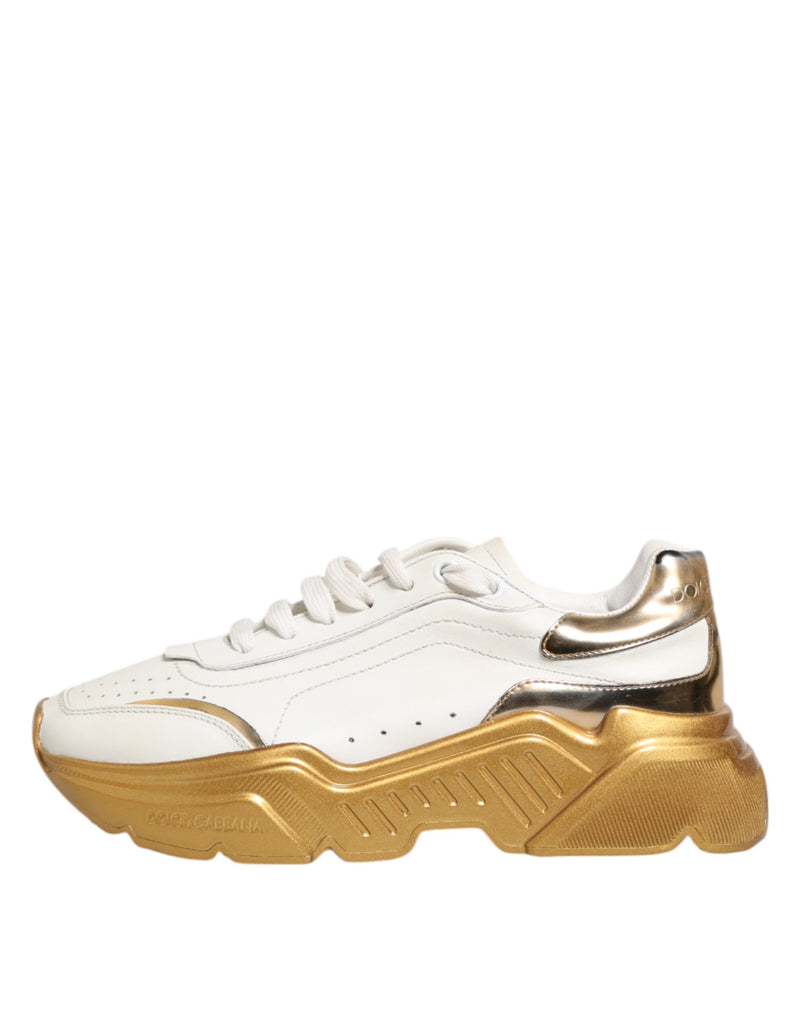 Dolce & Gabbana DAYMASTER Sneakers en Cuir Blanc et Or pour Femme