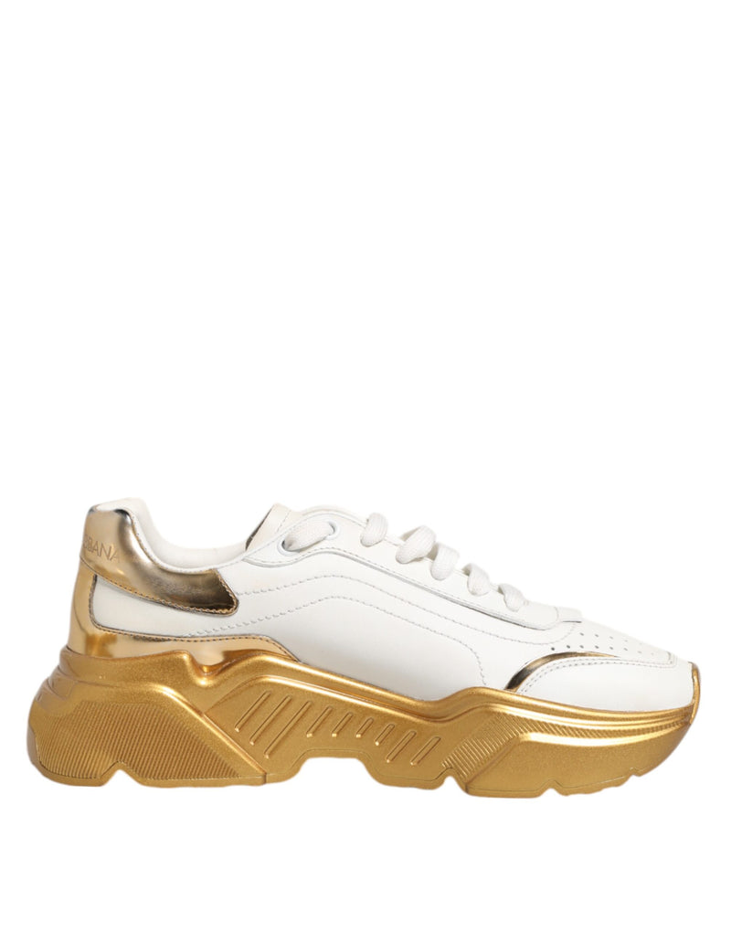 Dolce & Gabbana DAYMASTER Sneakers en Cuir Blanc et Or pour Femme
