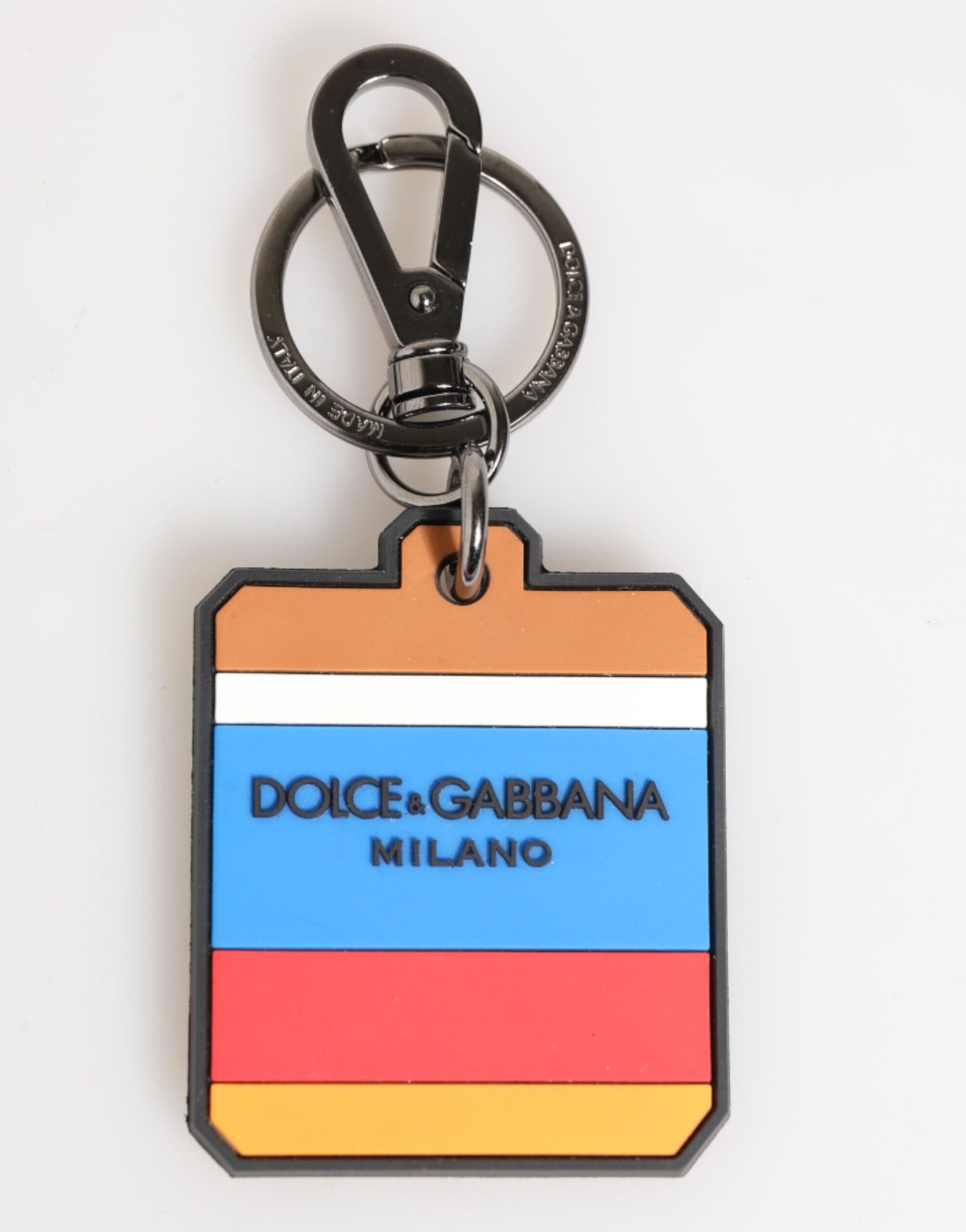 Porte-clés pour homme Dolce &amp; Gabbana, multicolore, logo DG en caoutchouc argenté.