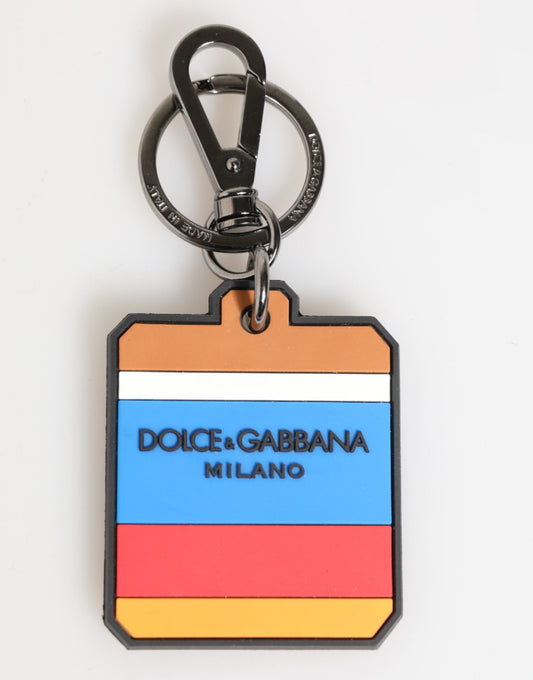 Porte-clés pour homme Dolce &amp; Gabbana, multicolore, logo DG en caoutchouc argenté.