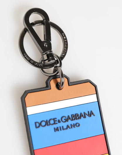 Porte-clés pour homme Dolce &amp; Gabbana, multicolore, logo DG en caoutchouc argenté.