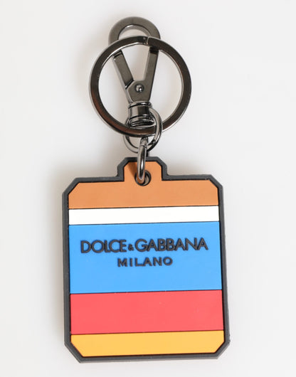 Porte-clés pour homme Dolce &amp; Gabbana, multicolore, logo DG en caoutchouc argenté.