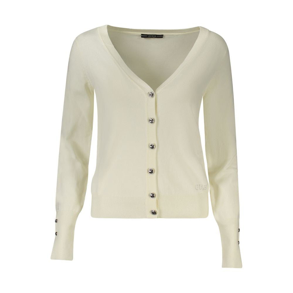 Guess Jeans Women's White Viscose Sweater with Rhinestone Details