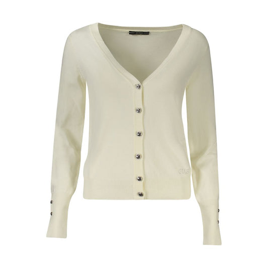 Guess Jeans Women White Viscose Sweater with Rhinestone Details