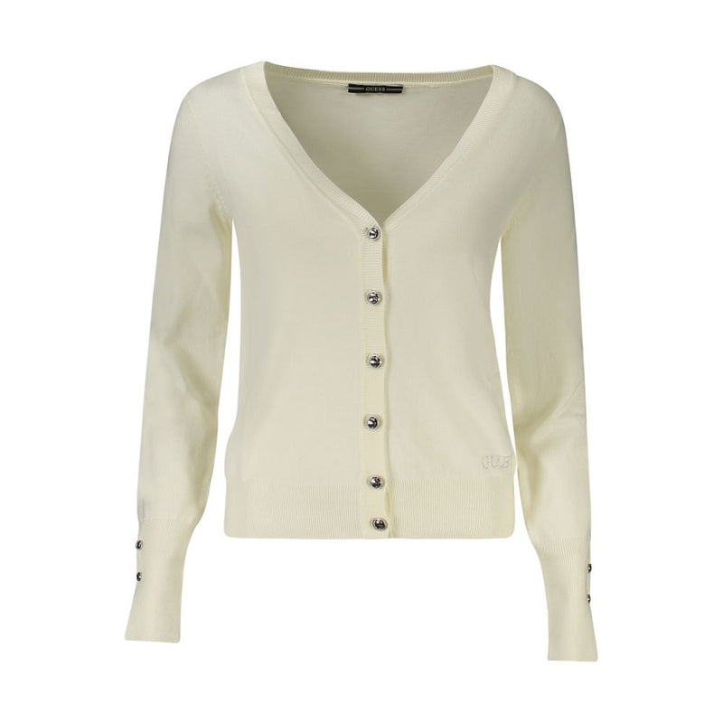 Guess Jeans Women's White Viscose Sweater with Rhinestone Details