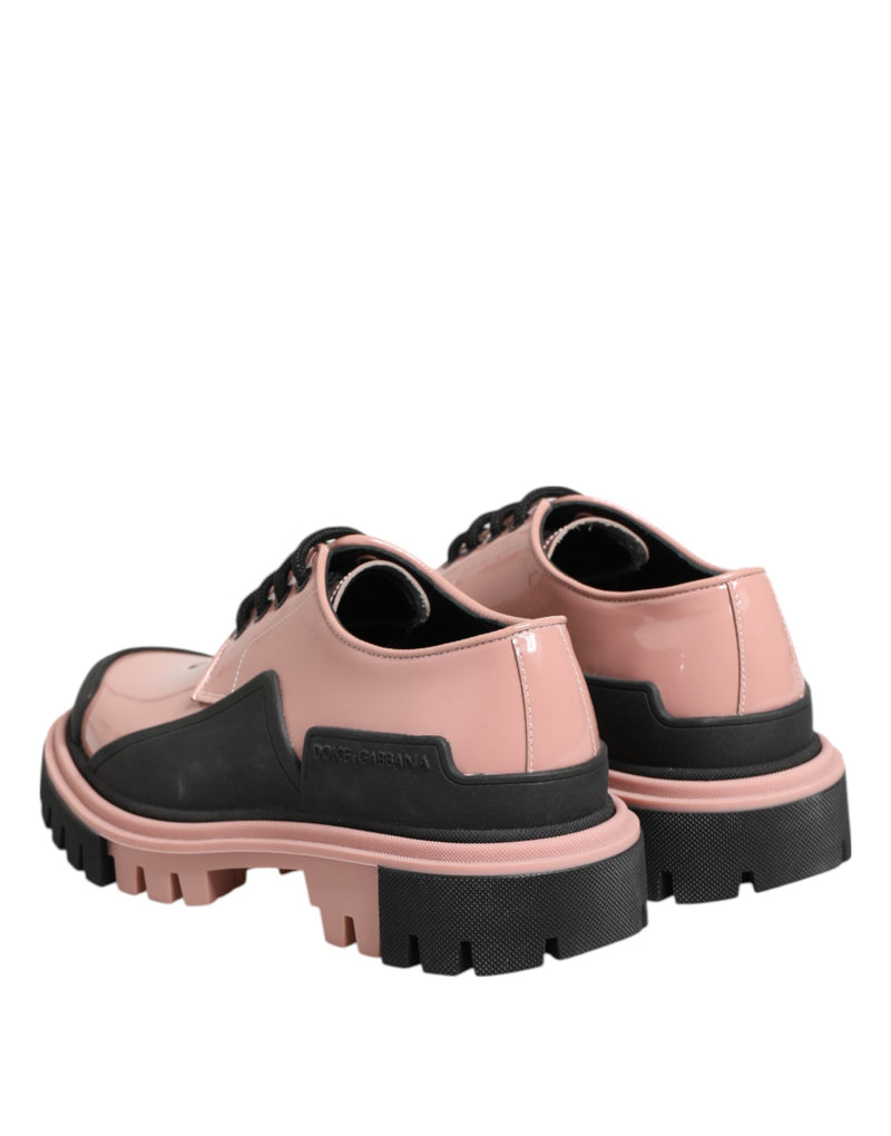 Dolce & Gabbana Light Powder Pink Black Leather Lace-Up Shoes