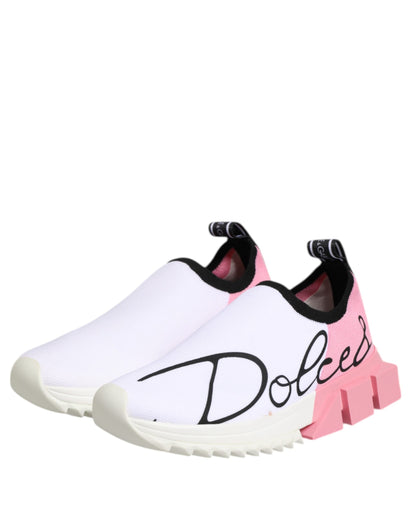 Dolce &amp; Gabbana Witte Roze Lage Sorrento Sneakers Schoenen
