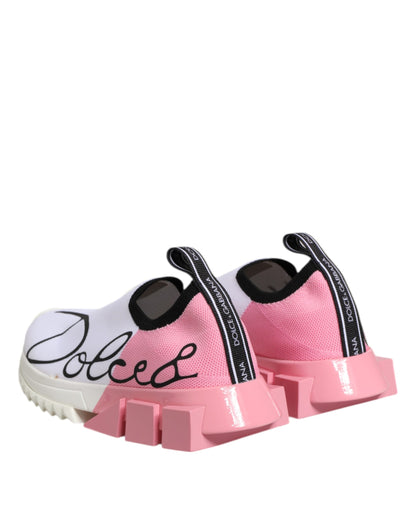 Dolce &amp; Gabbana Witte Roze Lage Sorrento Sneakers Schoenen