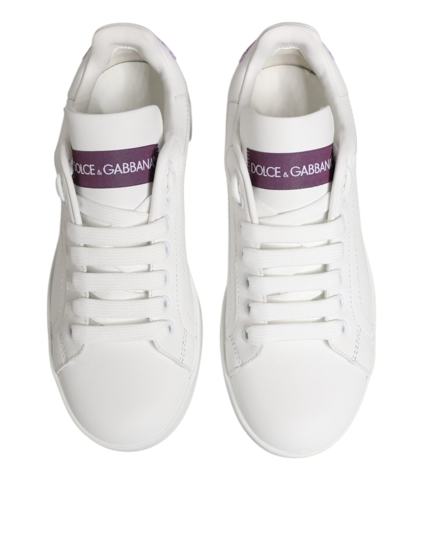 Sneakers basses en cuir blanc et violet Dolce &amp; Gabbana