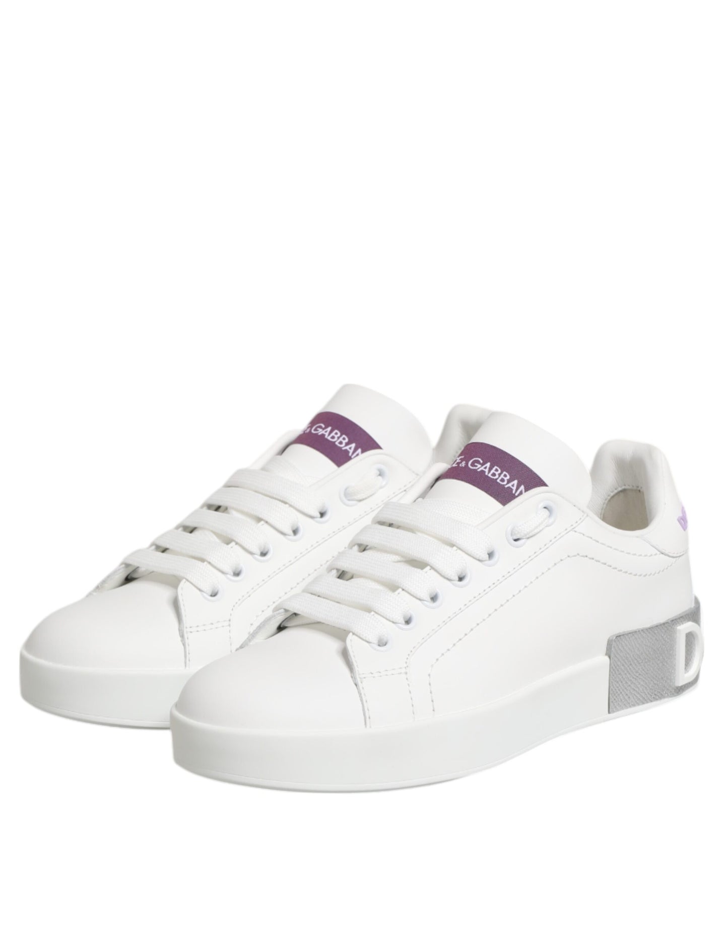 Sneakers basses en cuir blanc et violet Dolce &amp; Gabbana
