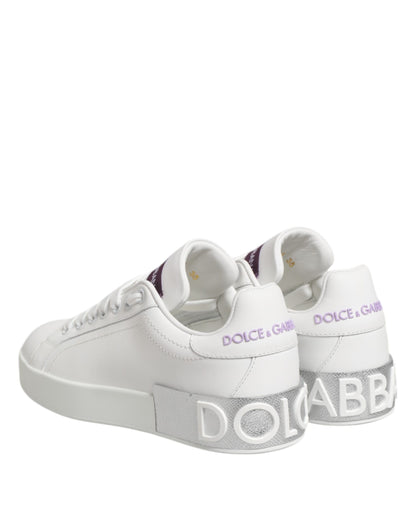 Sneakers basses en cuir blanc et violet Dolce &amp; Gabbana