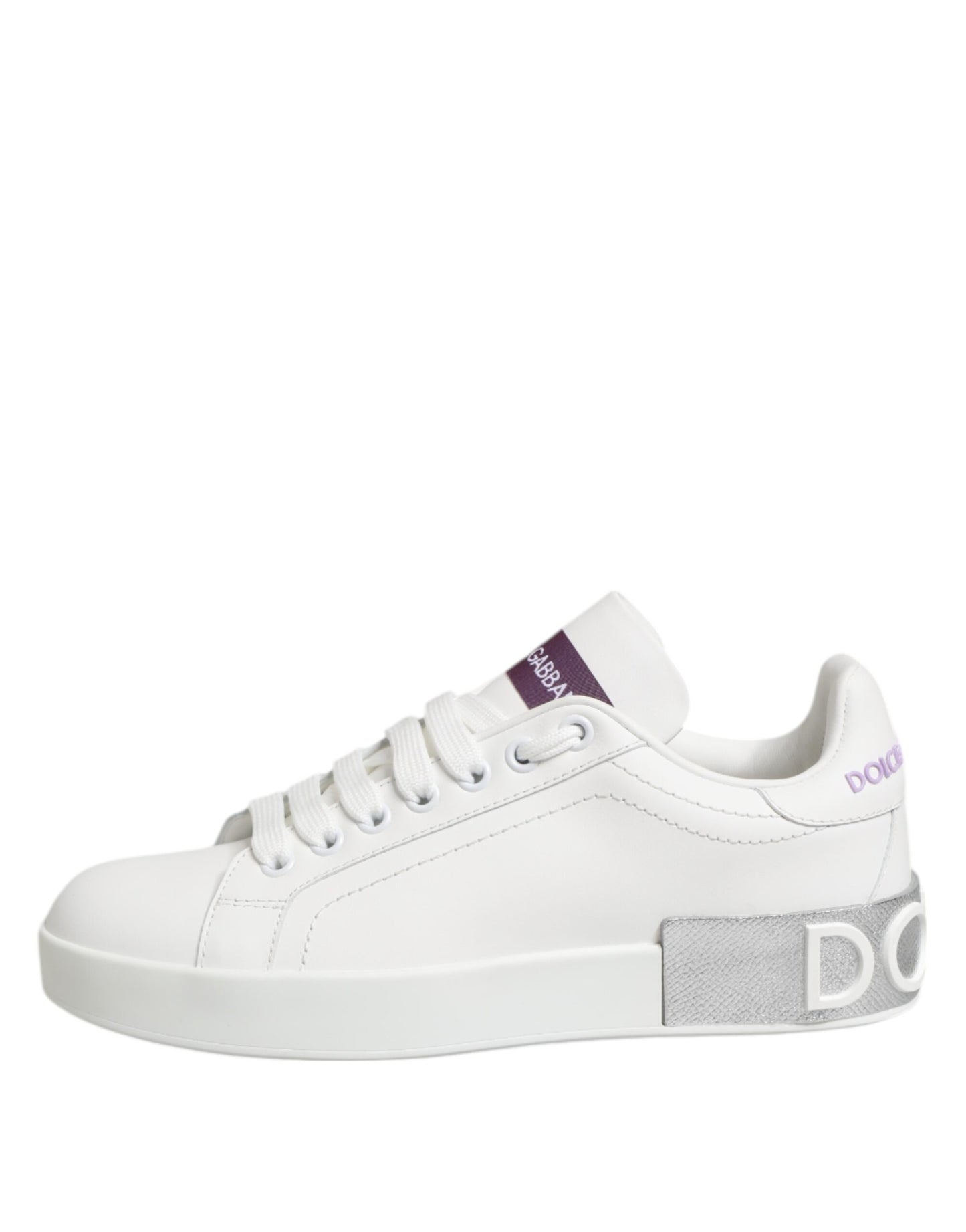 Sneakers basses en cuir blanc et violet Dolce &amp; Gabbana