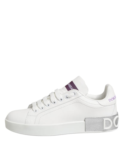 Sneakers basses en cuir blanc et violet Dolce &amp; Gabbana