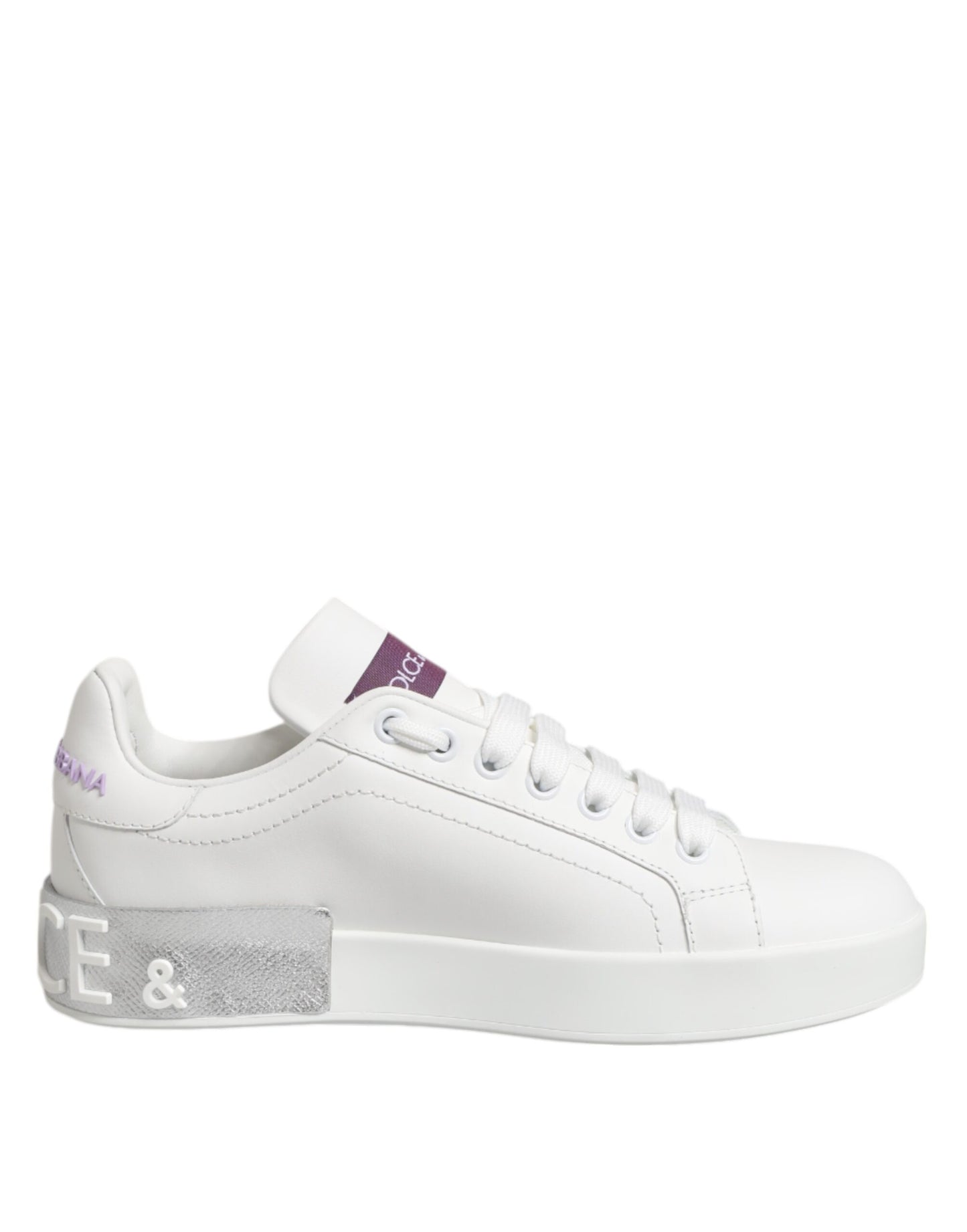 Sneakers basses en cuir blanc et violet Dolce &amp; Gabbana