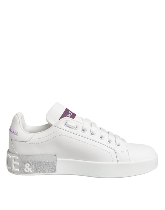 Dolce &amp; Gabbana witte paarse leren lage sneakers