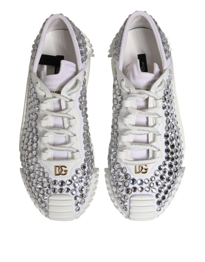 Sneakers en toile et cuir blanc NS1 ornées de strass Dolce & Gabbana