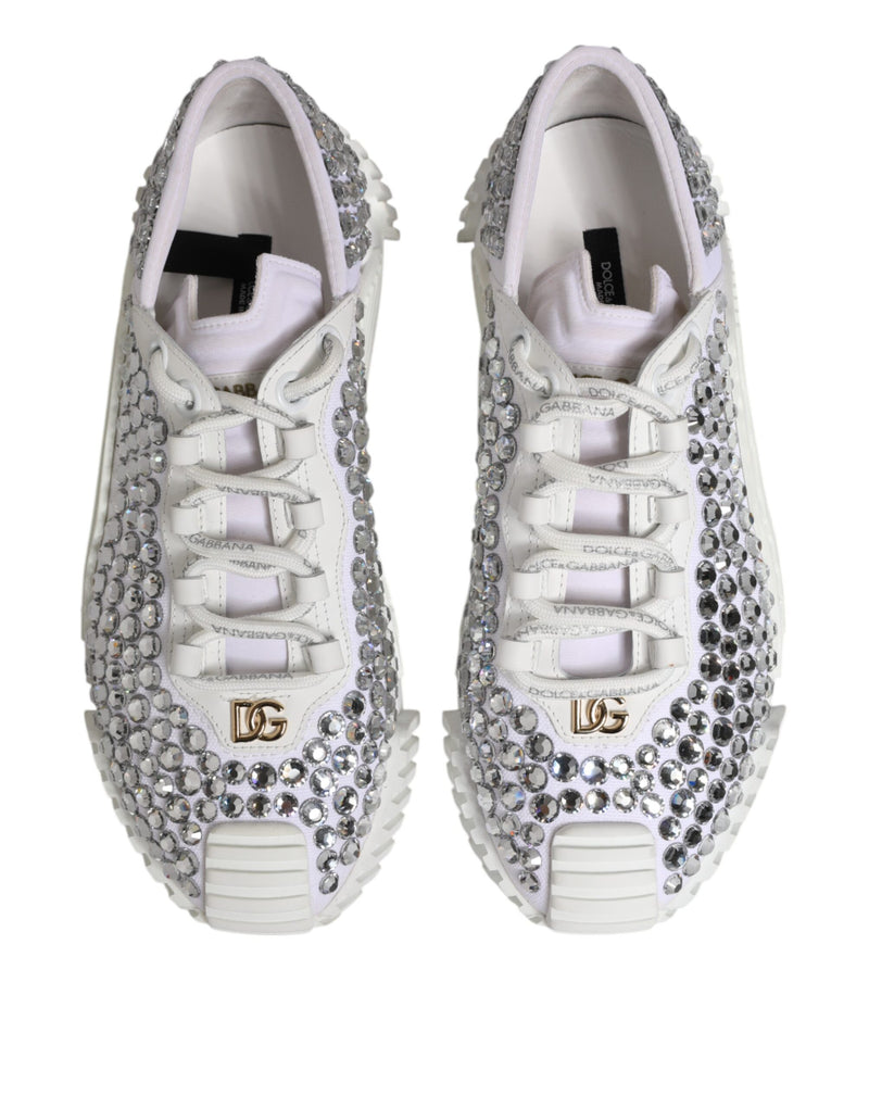 Dolce & Gabbana White NS1 Canvas Leather Embellished Sneakers