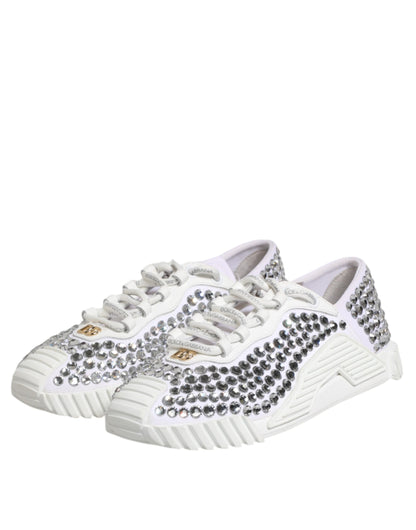 Sneakers en toile et cuir blanc NS1 ornées de strass Dolce & Gabbana