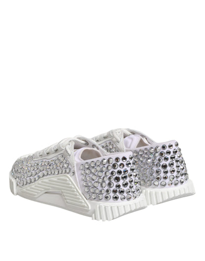 Sneakers en toile et cuir blanc NS1 ornées de strass Dolce & Gabbana