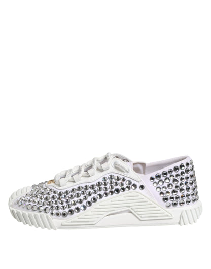 Sneakers en toile et cuir blanc NS1 ornées de strass Dolce & Gabbana
