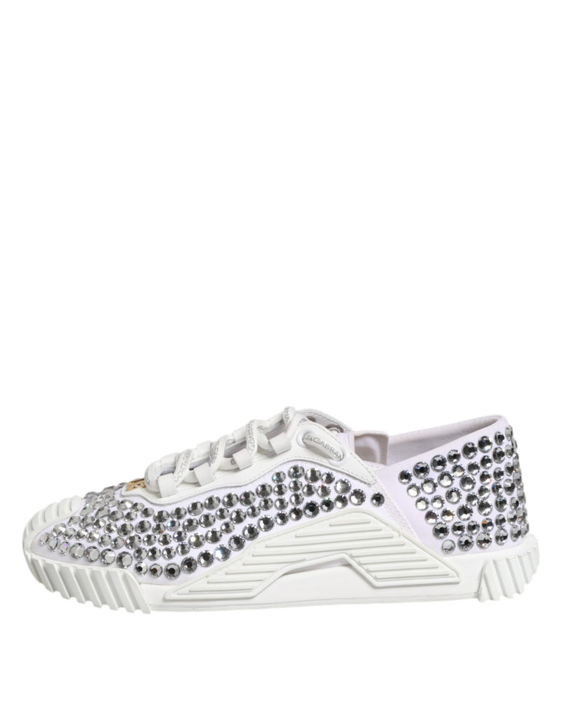 Dolce & Gabbana White NS1 Canvas Leather Embellished Sneakers