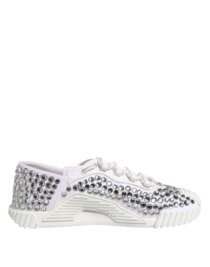 Sneakers en toile et cuir blanc NS1 ornées de strass Dolce & Gabbana