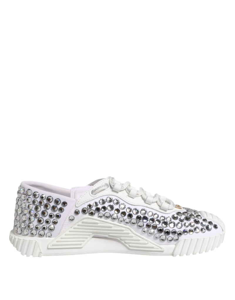 Dolce & Gabbana White NS1 Canvas Leather Embellished Sneakers