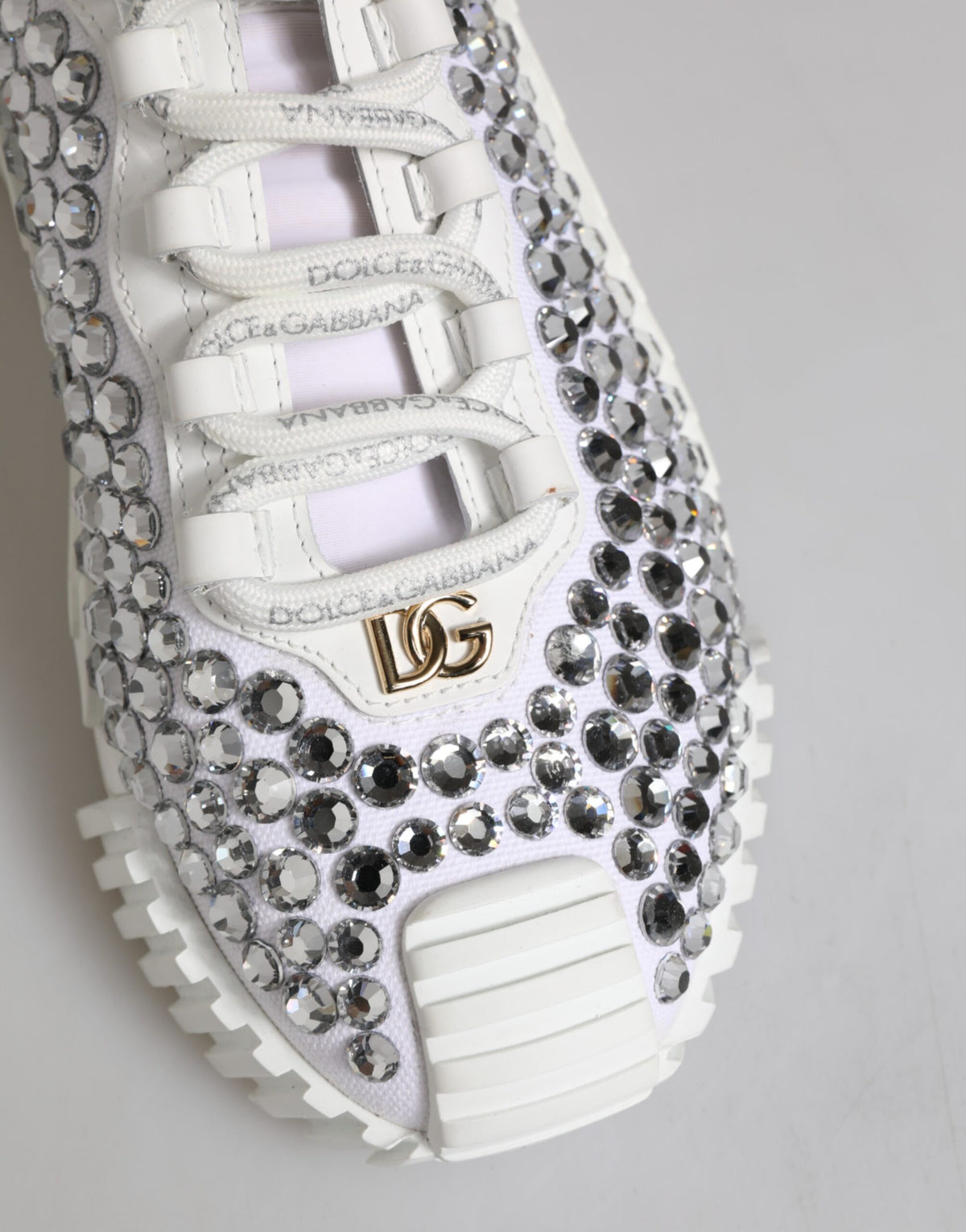 Dolce & Gabbana White NS1 Canvas Leather Embellished Sneakers