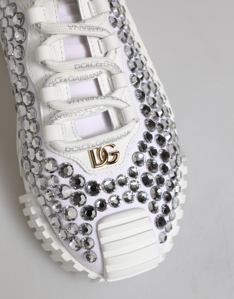 Dolce & Gabbana White NS1 Canvas Leather Embellished Sneakers