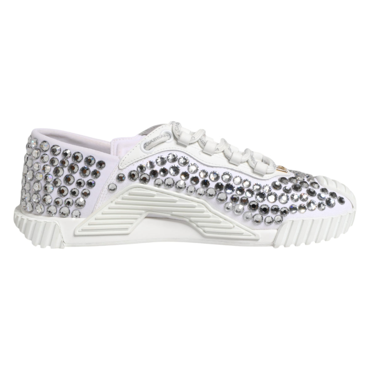 Dolce & Gabbana White NS1 Canvas Leather Embellished Sneakers