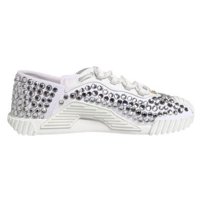 Sneakers en toile et cuir blanc NS1 ornées de strass Dolce & Gabbana