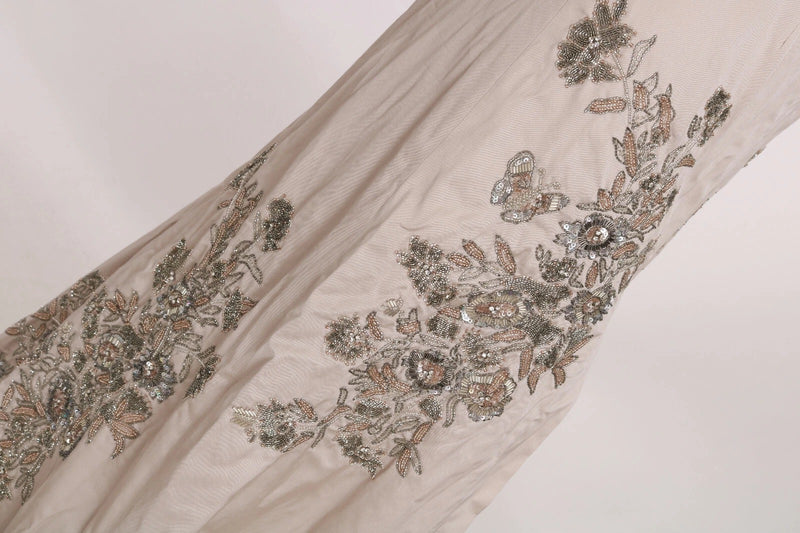 Dolce & Gabbana Beige Sequined Flower Flare Ball Gown Dress
