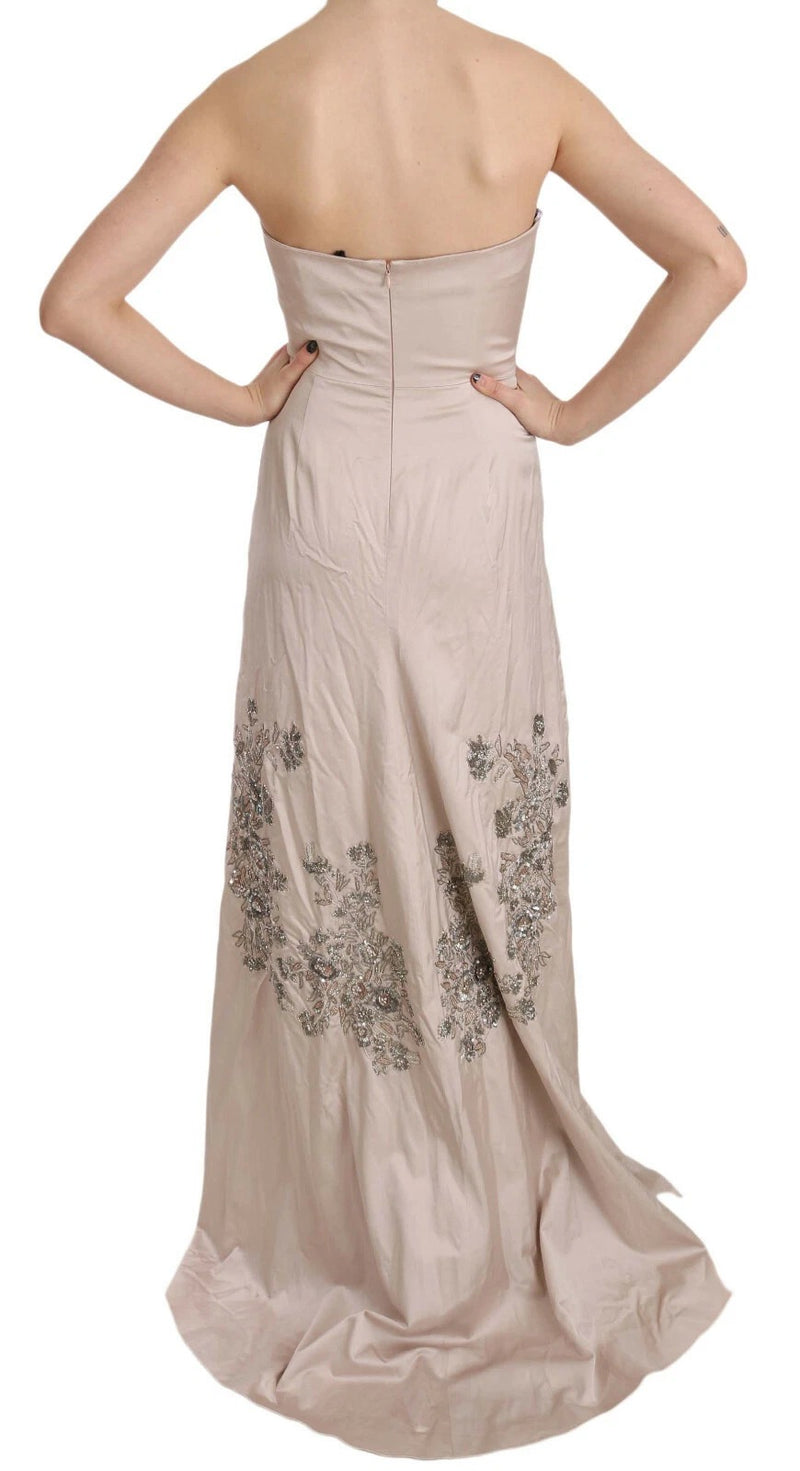 Dolce & Gabbana Beige Sequined Flower Flare Ball Gown Dress