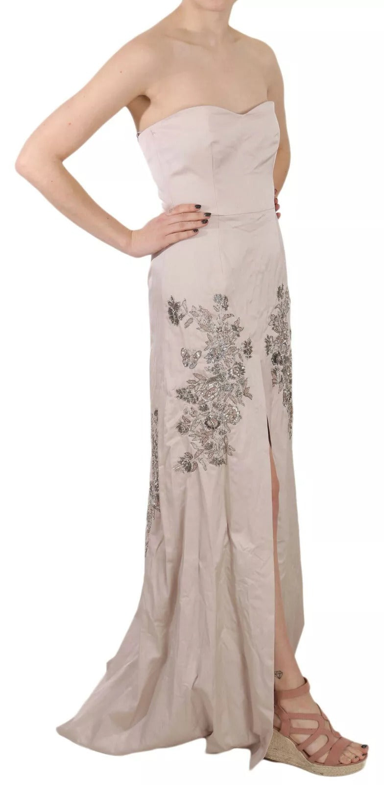 Dolce &amp; Gabbana beige baljurk met pailletten en bloemenprint