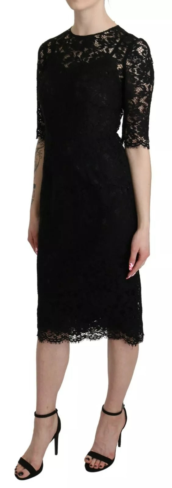 Robe fourreau en dentelle florale noire Dolce & Gabbana