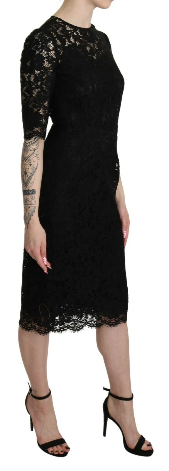Robe fourreau en dentelle florale noire Dolce & Gabbana