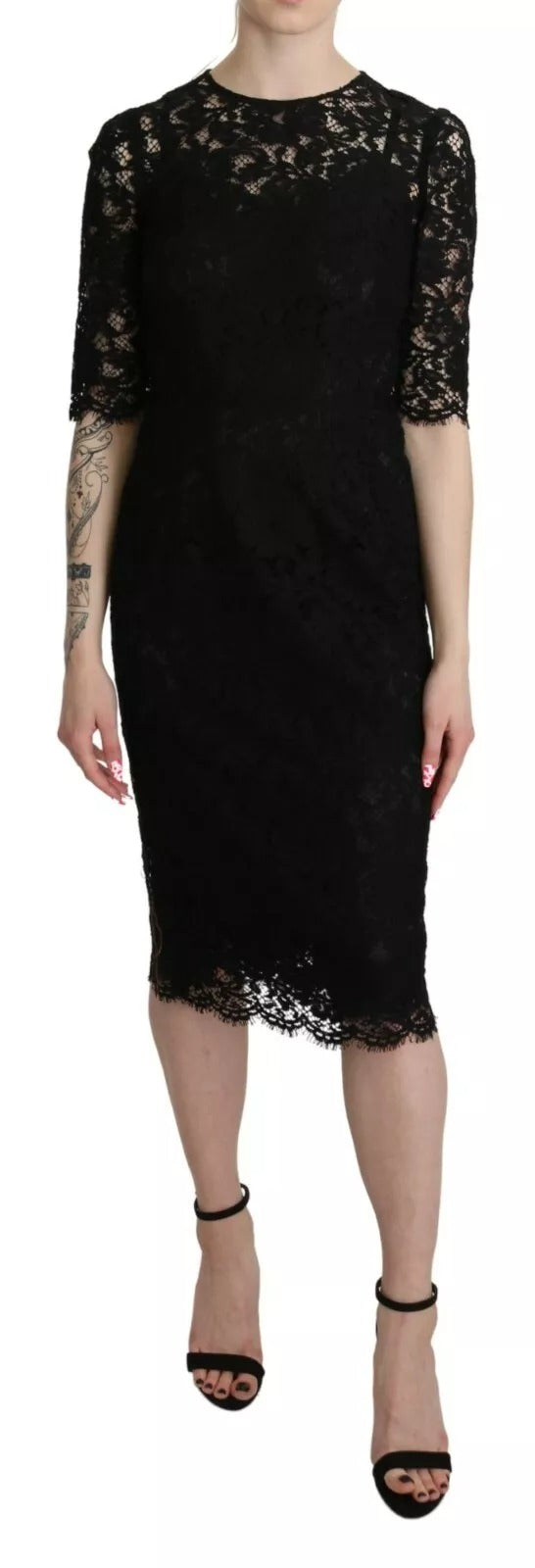 Robe fourreau en dentelle florale noire Dolce & Gabbana