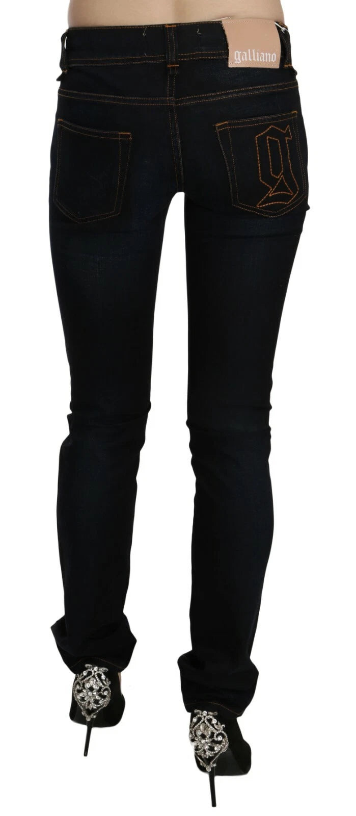John Galliano Dark Blue Mid Waist Slim Fit Denim Casual Pants