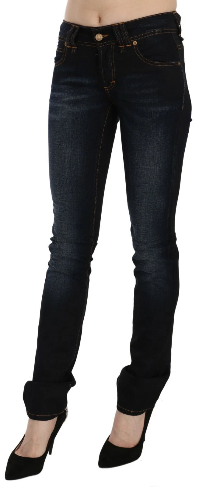 John Galliano Dark Blue Mid Waist Slim Fit Denim Casual Pants