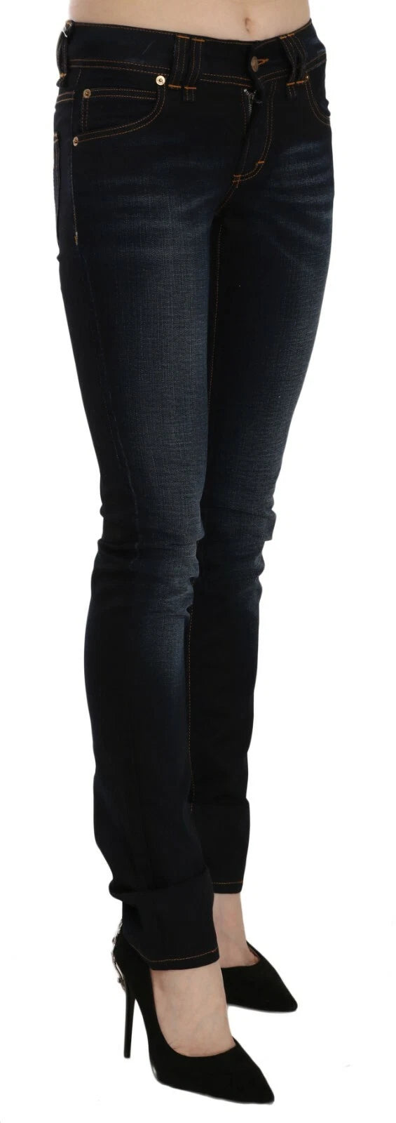 John Galliano Dark Blue Mid Waist Slim Fit Denim Casual Pants