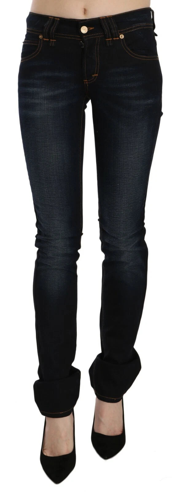 John Galliano Dark Blue Mid Waist Slim Fit Denim Casual Pants