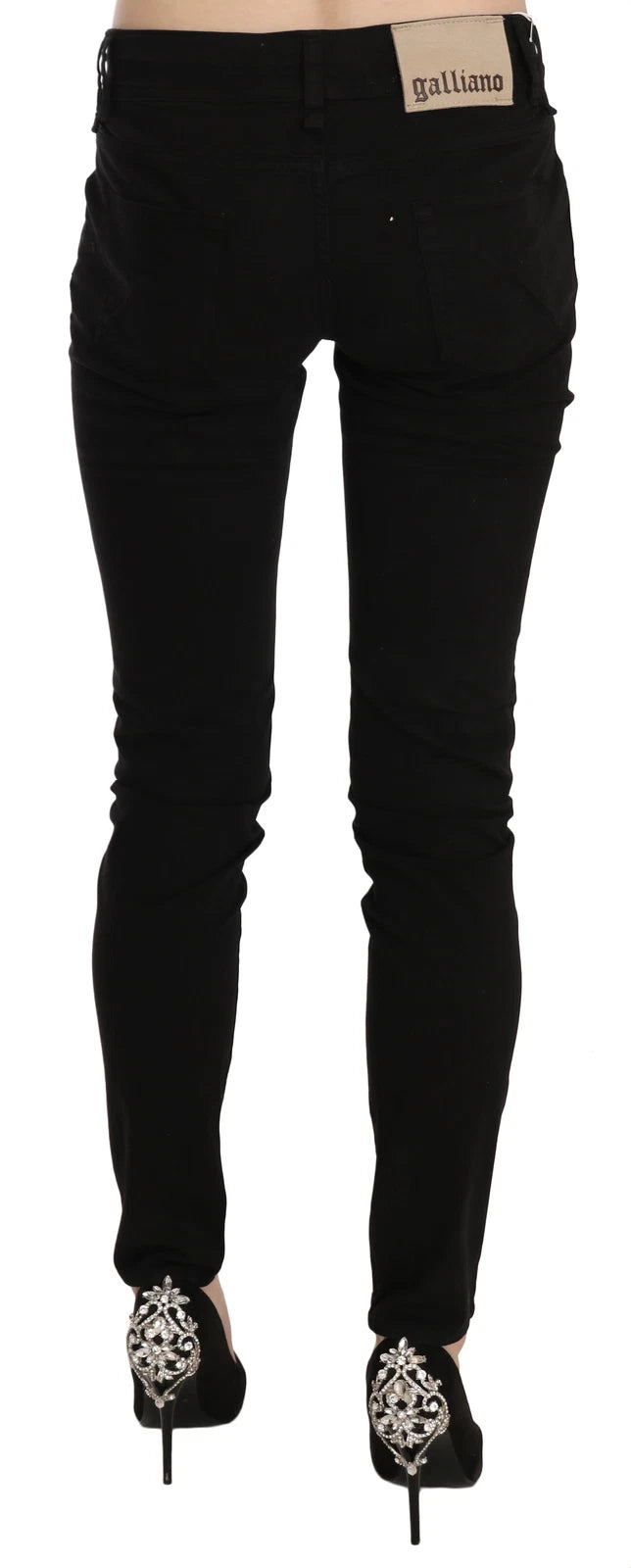 John Galliano Black Mid Waist Slim Fit Skinny Denim Casual Pants