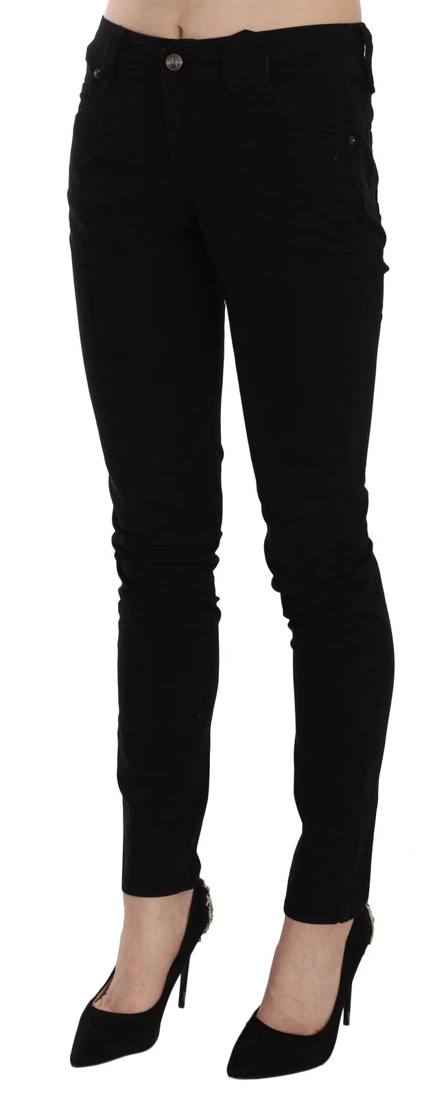 John Galliano Black Mid Waist Slim Fit Skinny Denim Casual Pants