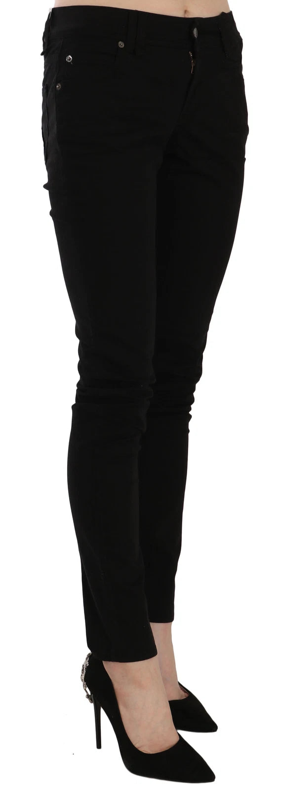 John Galliano Black Mid Waist Slim Fit Skinny Denim Casual Pants
