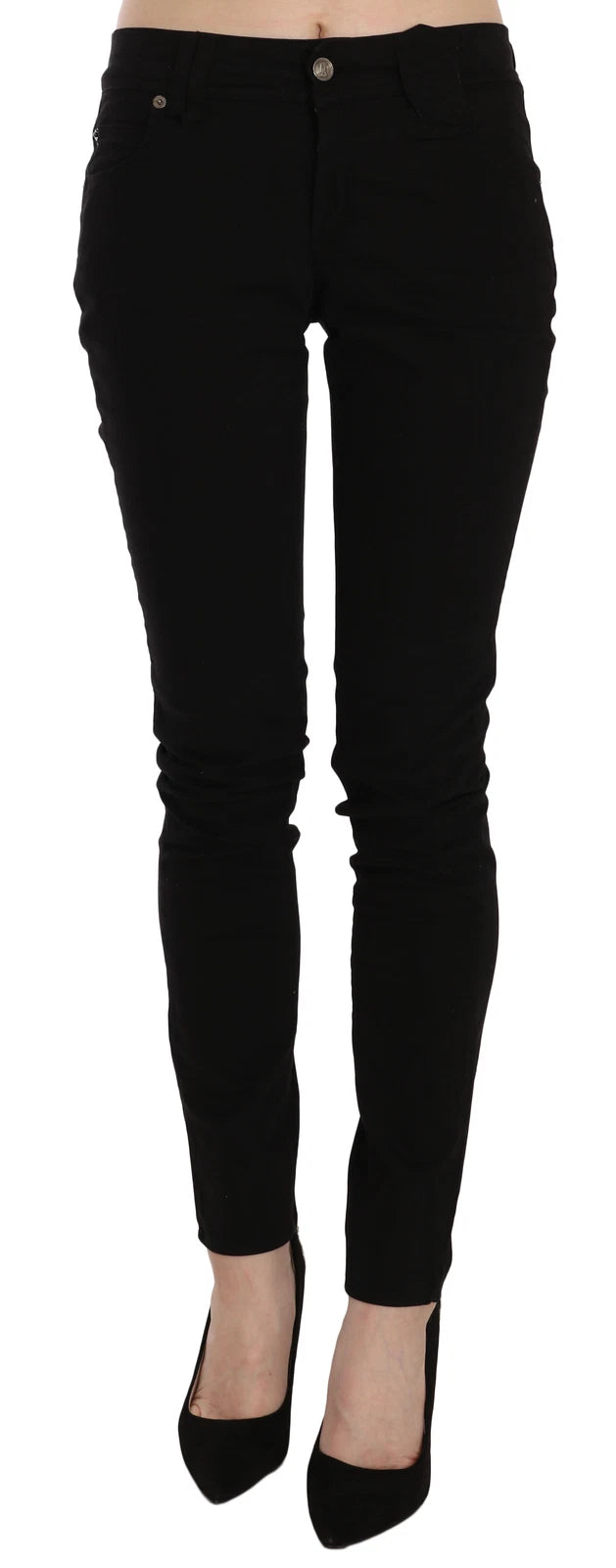 John Galliano Black Mid Waist Slim Fit Skinny Denim Casual Pants