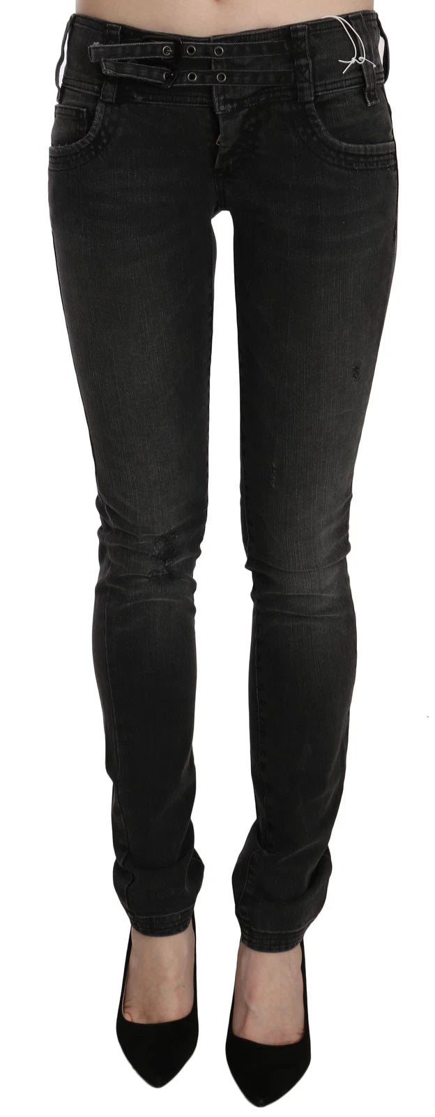 Jean skinny noir délavé, taille basse et coupe ajustée de John Galliano.