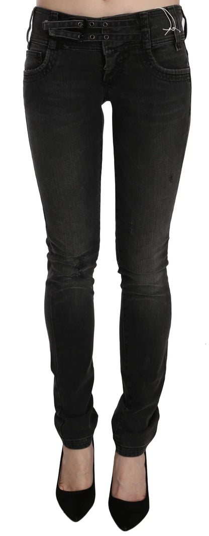 Jean skinny noir délavé, taille basse et coupe ajustée de John Galliano.