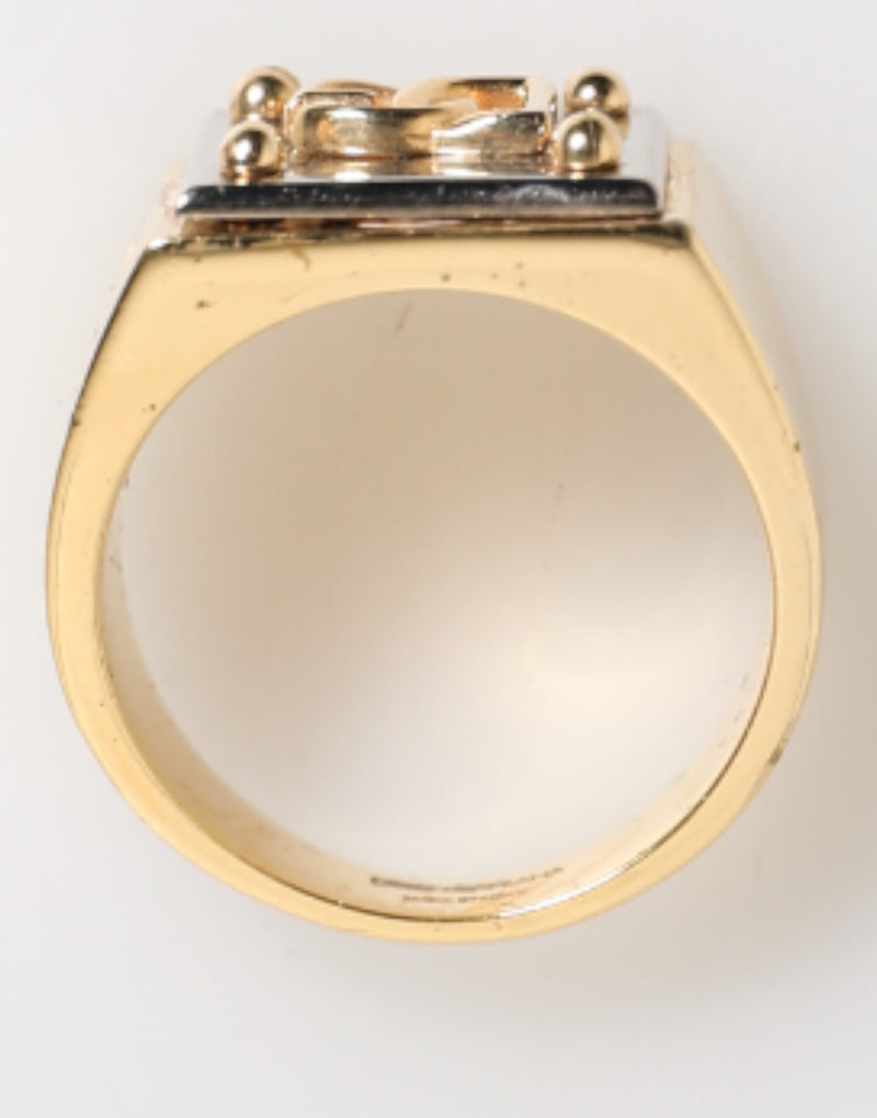 Bague Signet Homme Dolce & Gabbana Plaque Logo DG en Laiton Doré