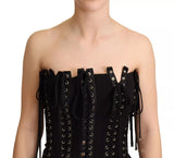 Dolce & Gabbana Black Silk Blend Cady Sleeveless Lace-Up Dress